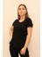 Kadın Siyah Bisiklet Yaka Basic T-Shirt 3