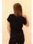 Kadın Siyah Bisiklet Yaka Basic T-Shirt 4