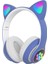 Bluetooth 5.0 LED Işıklı Sevimli Kedili Şık Tasarım Kulaklık Mavi 1
