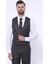 Erkek Çizgili Slim Fit Yelekli Takım Elbise 3