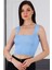 Z2001 Dewberry Kadın Krop Bluz-Mavi 3