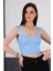 Z2001 Dewberry Kadın Krop Bluz-Mavi 4