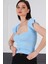 Z2008 Dewberry Kadın Krop Bluz-Mavi 5