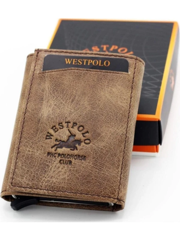 West Polo Westpolo 5550C Crazy Deri Mekanizmalı Kartlık Cüzdan Taba