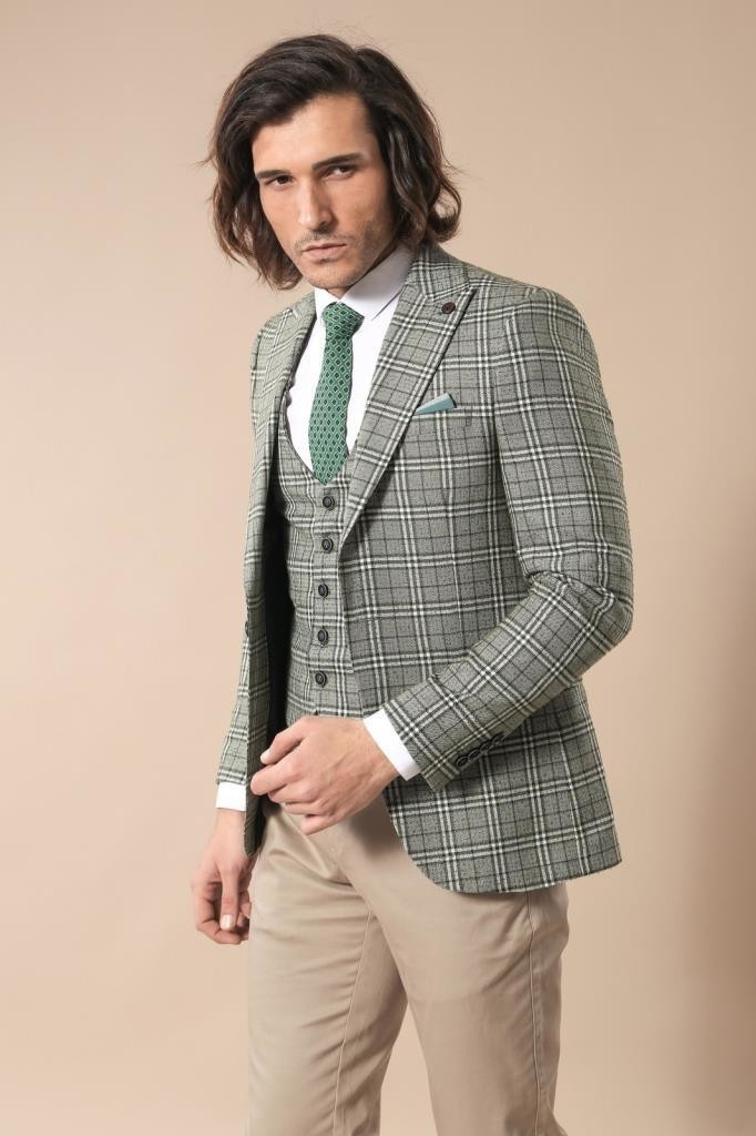Wessi Erkek Ekose Desenli Slim Fit Ceket Yelek Set