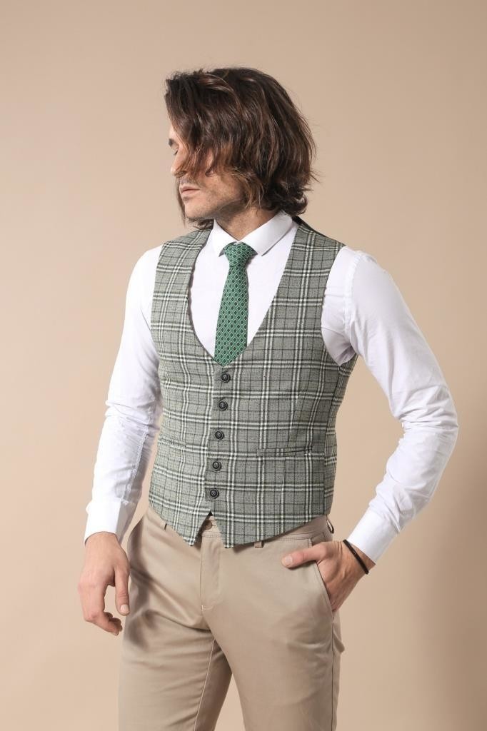 Wessi Erkek Ekose Desenli Slim Fit Ceket Yelek Set görsel 2