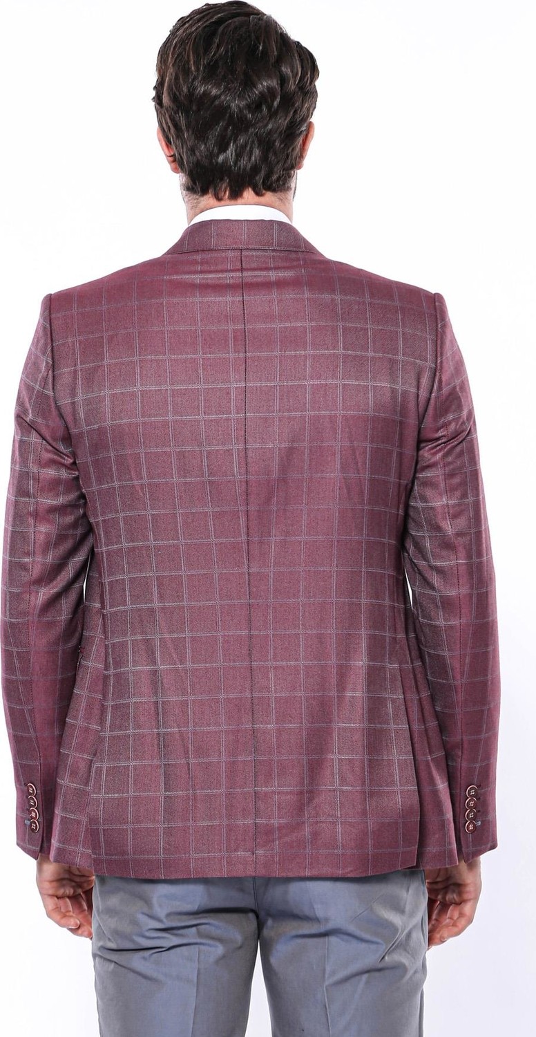 Wessi Erkek Ekose Kruvaze Sivri Yaka Slim Fit Takım Elbise