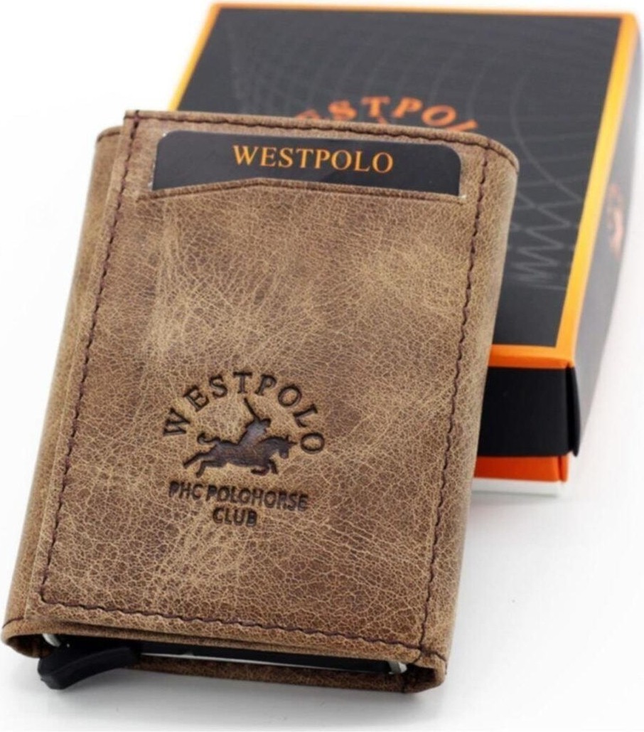 West Polo 5550C Taba Renkli Crazy Deri Kartlık Cüzdan Hakiki Deri Şık Tasarımlı Küçük Boy
