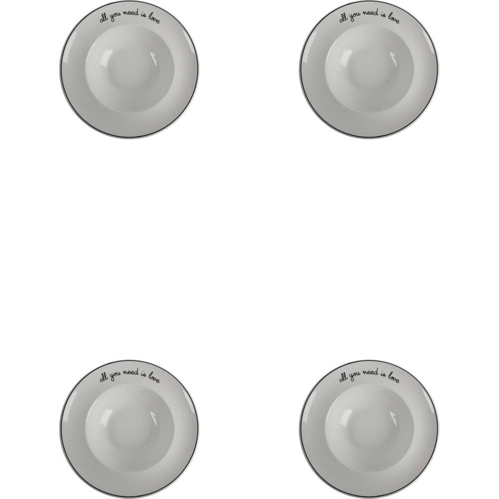 Porland Hope Çukur Tabak 26 cm 4'lü Set Sır Üstü Desenli Yüksek Sıcaklık Dayanıklı