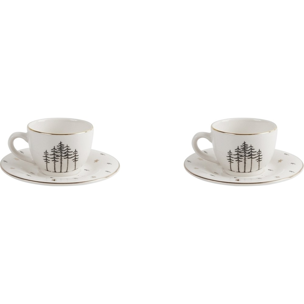 Porland Forest Porselen Kahve Fincanı Desenli 85 ml 2'li Set Beyaz Renkli