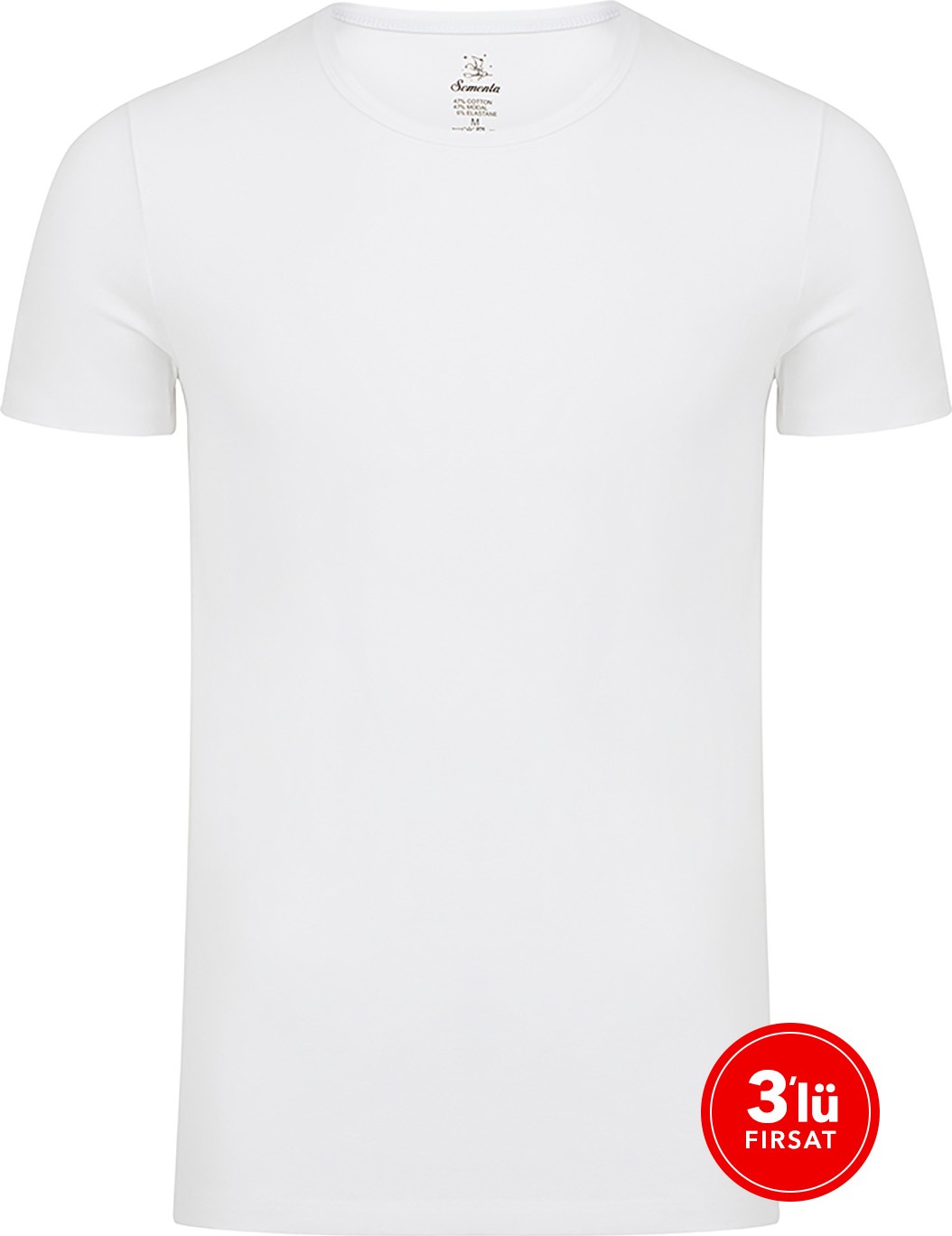 Sementa Erkek Modal Sıfır Yaka Tshirt 3'lü Paket - Beyaz