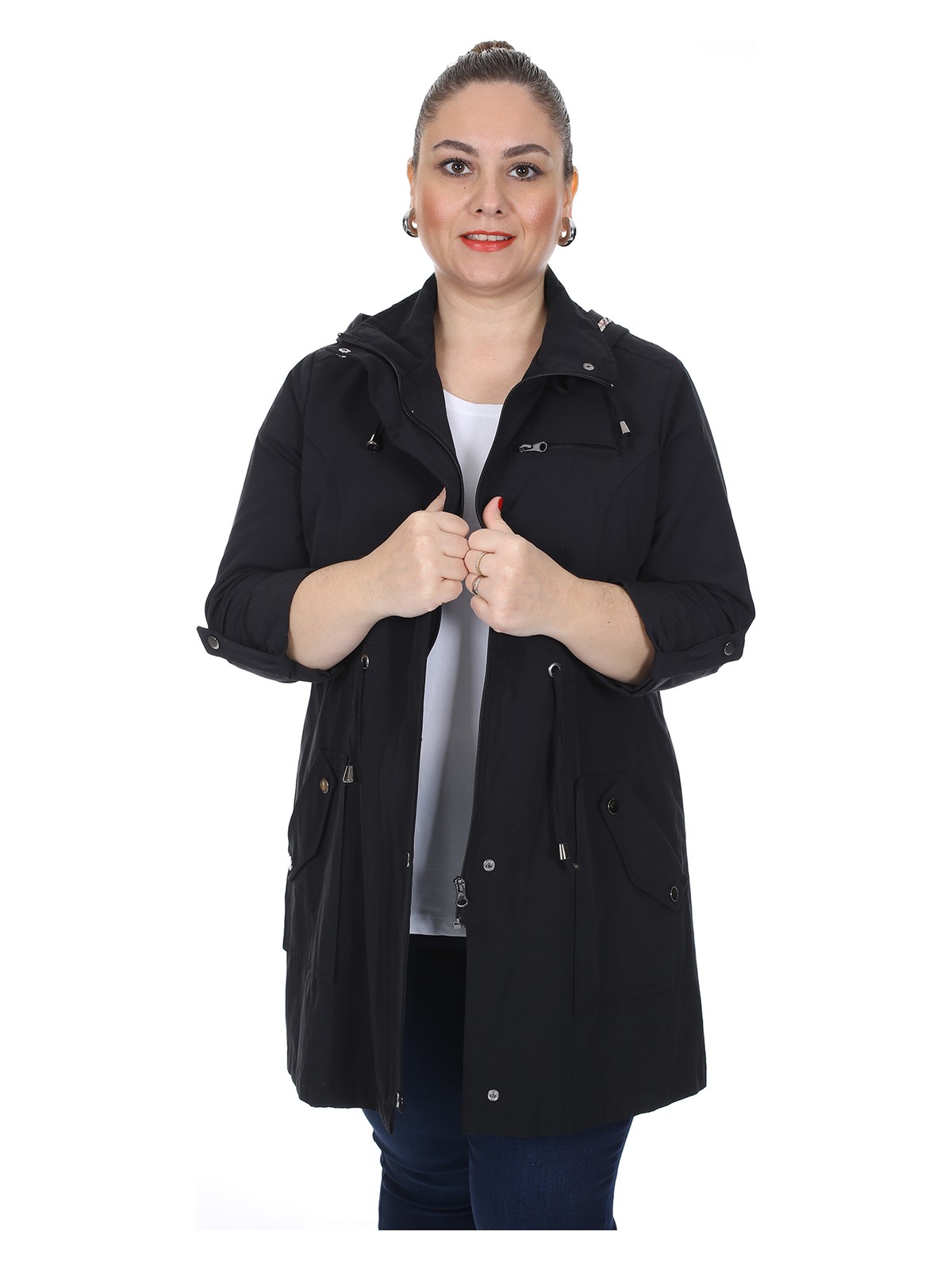 Brendon Kadın Büyük Beden Pamuklu Mevsimlik Trençkot 3019 Haki/khaki 21S32003019 - Görsel 3