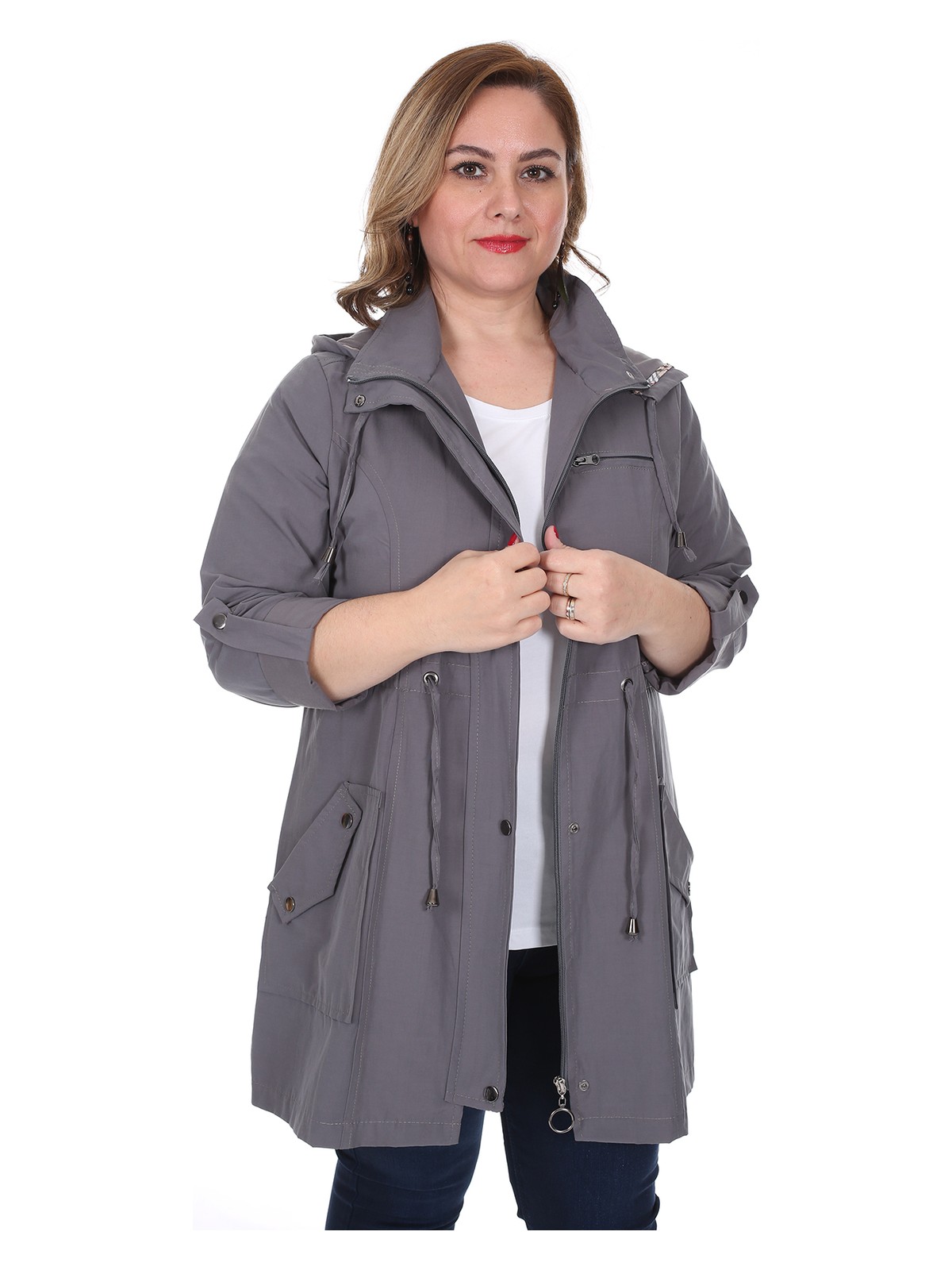 Brendon Kadın Büyük Beden Pamuklu Mevsimlik Trençkot 3019 Siyah/black 21S32003019 - Görsel 5