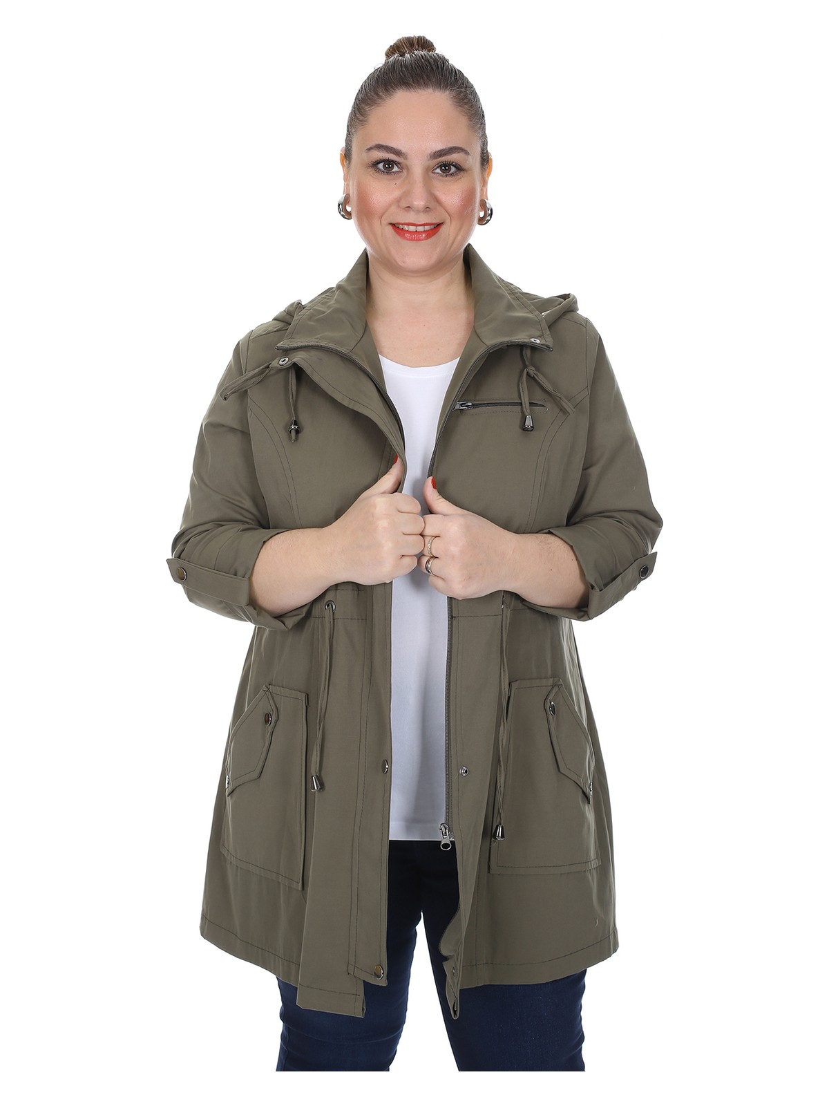 Brendon Kadın Büyük Beden Pamuklu Mevsimlik Trençkot 3019 Kırmızı/red 21S32003019 - Görsel 4