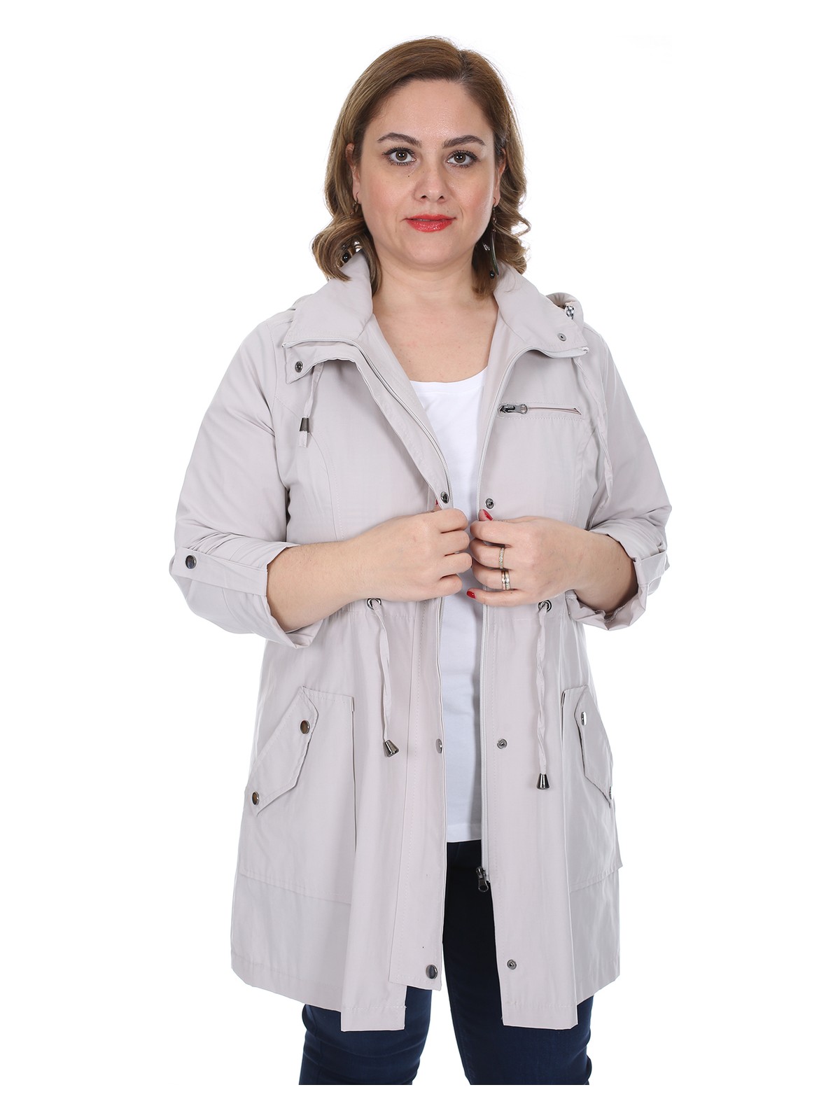 Brendon Kadın Büyük Beden Pamuklu Mevsimlik Trençkot 3019 Haki/khaki 21S32003019 - Görsel 7