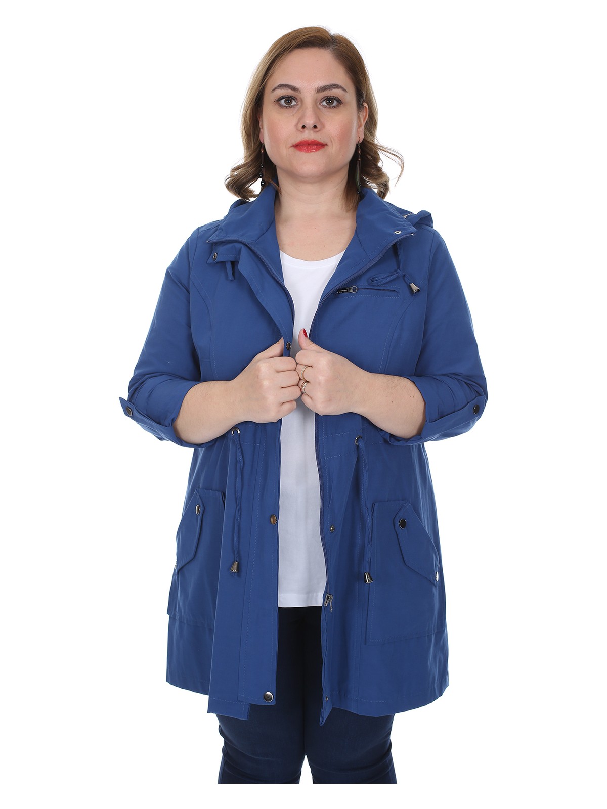 Brendon Kadın Büyük Beden Pamuklu Mevsimlik Trençkot 3019 Kırmızı/red 21S32003019 - Görsel 8