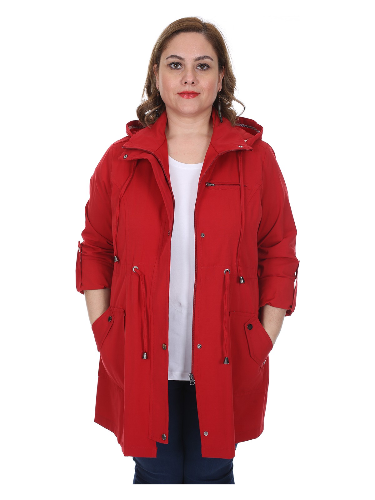 Brendon Kadın Büyük Beden Pamuklu Mevsimlik Trençkot 3019 Camel 21S32003019 - Görsel 9