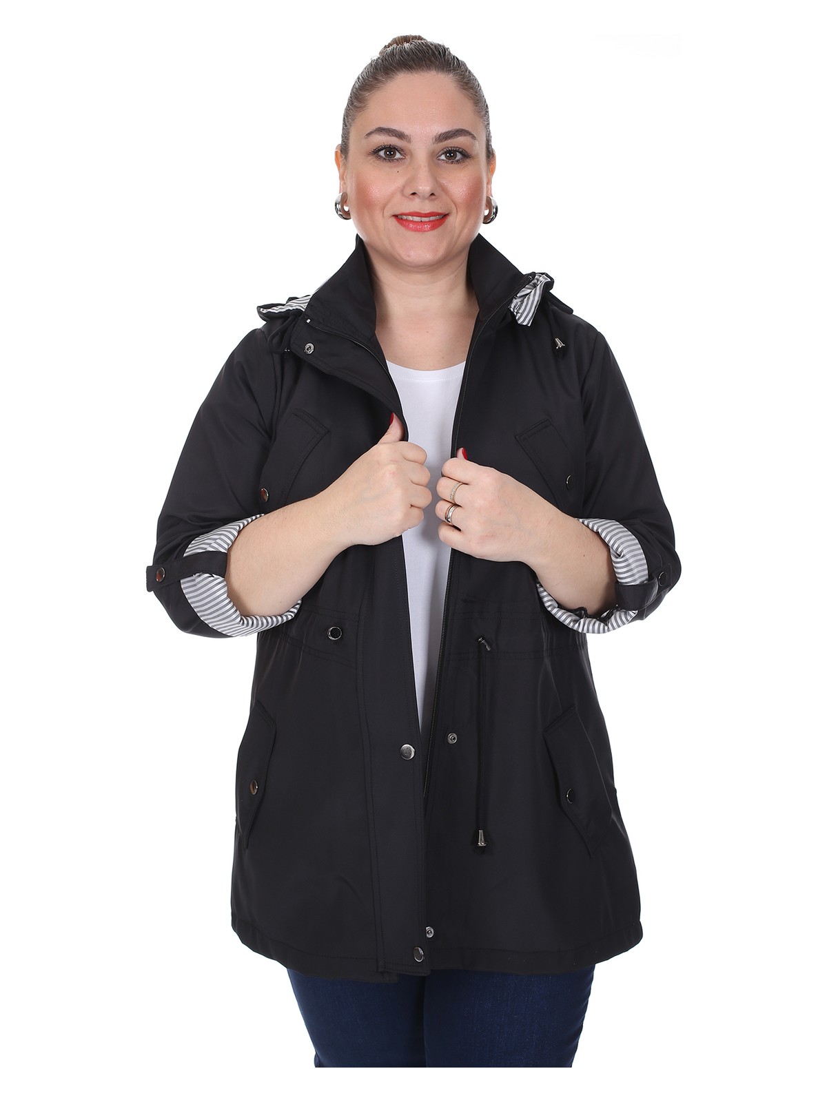 Brendon Kadın Büyük Beden Mevsimlik Trençkot 595 Siyah/black 21S32000595