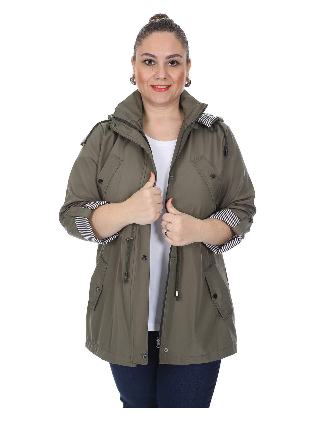 Brendon Kadın Büyük Beden Mevsimlik Trençkot 595 Haki/khaki 21S32000595