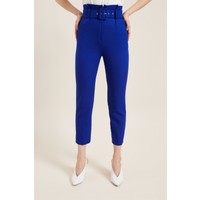 Z Giyim Kadın Saks Mavisi Kemerli Yüksek Bel Kumaş Pantolon
