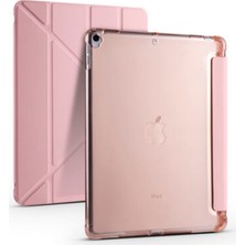 Fuchsia Apple iPad Uyumlu 10.2" 8. Nesil Kılıf Kalemlikli Premium Standlı Katlanabilir Kılıf Rose Gold