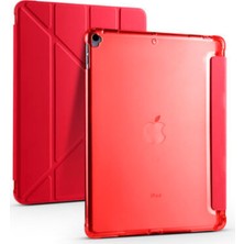 Fuchsia Apple iPad Uyumlu 10.2" 8. Nesil Kılıf Kalemlikli Premium Standlı Katlanabilir Kılıf Kırmızı