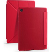 Fuchsia Samsung Galaxy Tab S6 Lite Sm P610 10.4" Kılıf Kalem Bölmeli Tri Folding Smart Standlı Pu Deri Arkası Yumuşak  360 Tam Koruma Kırmızı