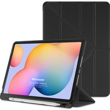 Fuchsia Samsung Galaxy Tab S6 Lite Sm P610 10.4" Kılıf Kalem Bölmeli Tri Folding Smart Standlı Pu Deri Arkası Yumuşak  360 Tam Koruma Siyah