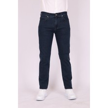 Aclassics Erkek Lacivert Desenli Slim Fit Dar Kesim Pamuk Denim Esnek Jean Kot Pantolon