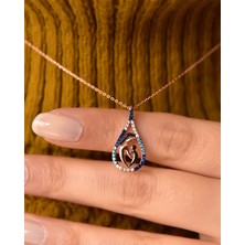 Papatya Silver 925 Ayar Gümüş Rose Kaplama Akışlı Taş Anne Çocuk Damla Kadın Kolye