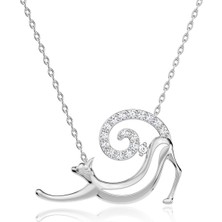 İndigo Takı Tembel Kedi Beyaz Gümüş Kolye