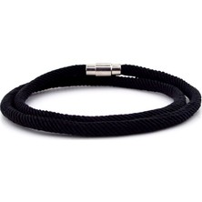 Solfera Iki Sıra Sarma Metal Mıknatıs Siyah Örgü Ip Erkek Bileklik M007A