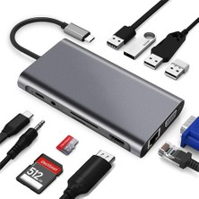 Daytona CF31-G Gigabit Macbook Uyumlu Type-C™ USB-C to 4* USB 3.0 4K 1080p HD HDMI VGA 1000 Mbps RJ45 Pd Aux Ses Sd Tf Kart 11IN1 Çevirici Hub Adaptör