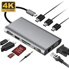 Daytona FC31 Macbook Uyumlu Type-C™ UBS-C to 3* USB 3.0 4K 1080p HD HDMI VGA RJ45 Pd Aux Sd Tf  10IN1 Çevirici Hub Adaptör