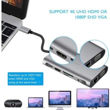 Daytona FC31 Macbook Uyumlu Type-C™ UBS-C to 3* USB 3.0 4K 1080p HD HDMI VGA RJ45 Pd Aux Sd Tf  10IN1 Çevirici Hub Adaptör