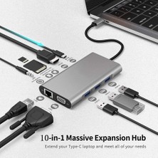 Daytona FC31 Macbook Uyumlu Type-C™ UBS-C to 3* USB 3.0 4K 1080p HD HDMI VGA RJ45 Pd Aux Sd Tf  10IN1 Çevirici Hub Adaptör