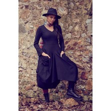 Los Banditos Asimetrik V Yaka Beli Bağlamalı Uzun Kollu Elbise