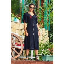 Los Banditos Yarasa Kollu Düğmeli V Yaka Bohem Elbise