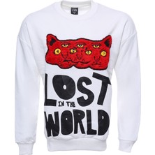 Wessi Baskılı Desenli Bisiklet Yaka Sweatshirt