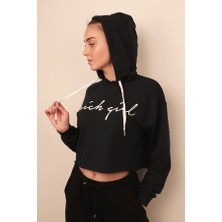 Rich Kadın Lacivert Crop Sweatshirt