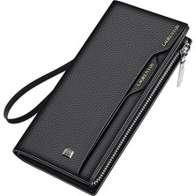 Laorentou Business Hakiki İtalyan Deri Uzun Erkek Clutch Cüzdan Kartlık Siyah