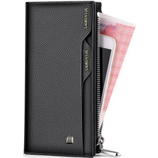 Laorentou Business Hakiki İtalyan Deri Uzun Erkek Clutch Cüzdan Kartlık Siyah