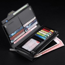 Laorentou Business Hakiki İtalyan Deri Uzun Erkek Clutch Cüzdan Kartlık Siyah
