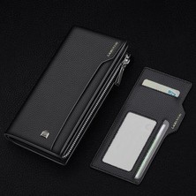 Laorentou Business Hakiki İtalyan Deri Uzun Erkek Clutch Cüzdan Kartlık Siyah