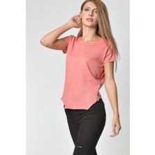 Cotton Candy Geniş Bisiklet Yaka Tişört - Nar Çiçeği Nar Çiçeği - Xs