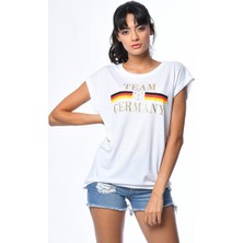 Cotton Candy Alman Bayrağı Baskılı Kısa Kollu T-Shirt - Beyaz Beyaz - M