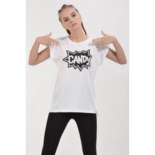 Cotton Candy Taşlı Candy Baskılı Kısa Kol T-Shirt - Beyaz Beyaz - Xs