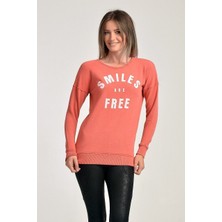 Cotton Candy Smiles Are Free Baskılı Sweat Mercan - Xs