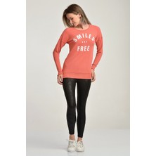 Cotton Candy Smiles Are Free Baskılı Sweat Mercan - Xs