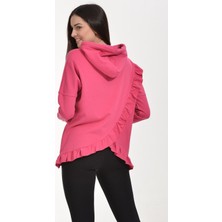 Cotton Candy Fırfır Detaylı Kapşonlu Sweatshirt - Fuşya Fuşya - M